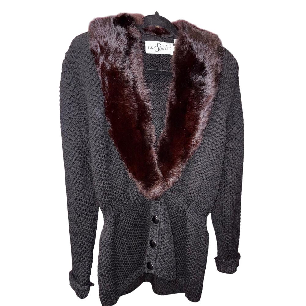 Vintage Pure Wool Mink Fur Cardigan M - Picture 2 of 2